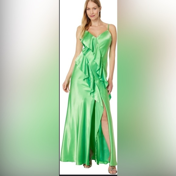 Betsy and Adam’s women’s long Charmous spaghetti Ruffle front Green SZ 4 - Picture 6 of 6
